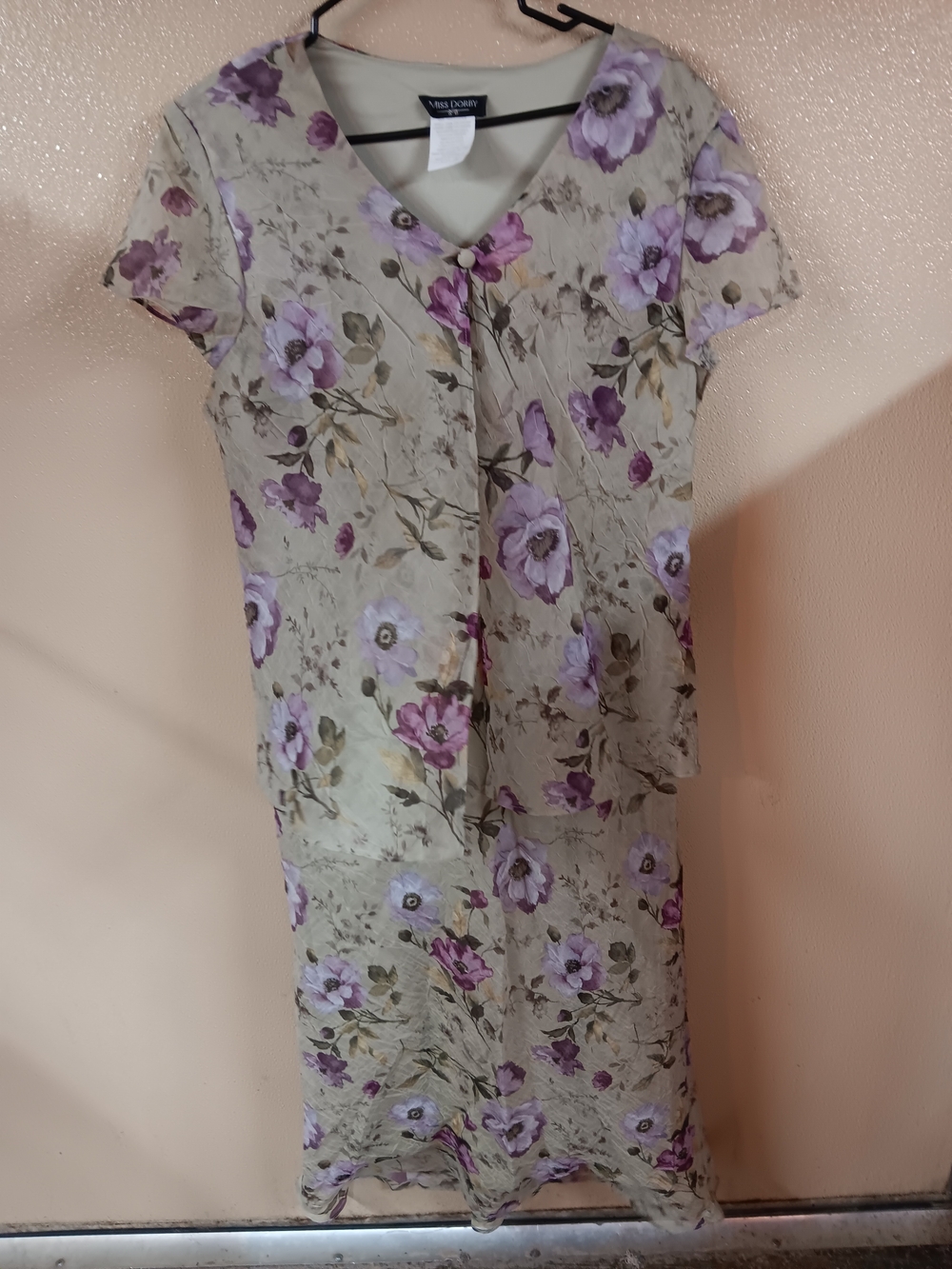 Miss Dorby Size 18 Green Dress With Purple Floral Pattern
